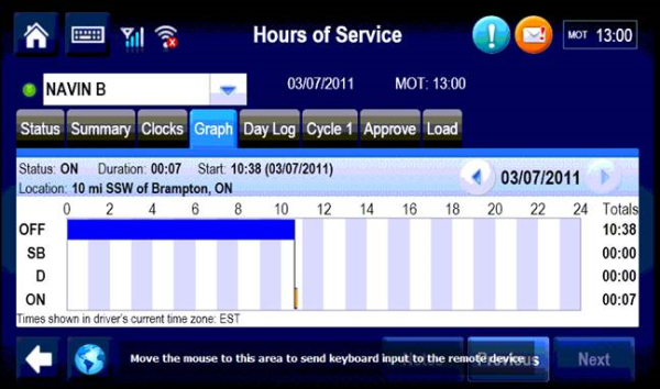 An ELD screenshot from a Driver's perspective.