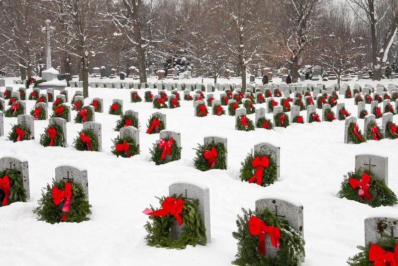 Graves adorned with wreaths