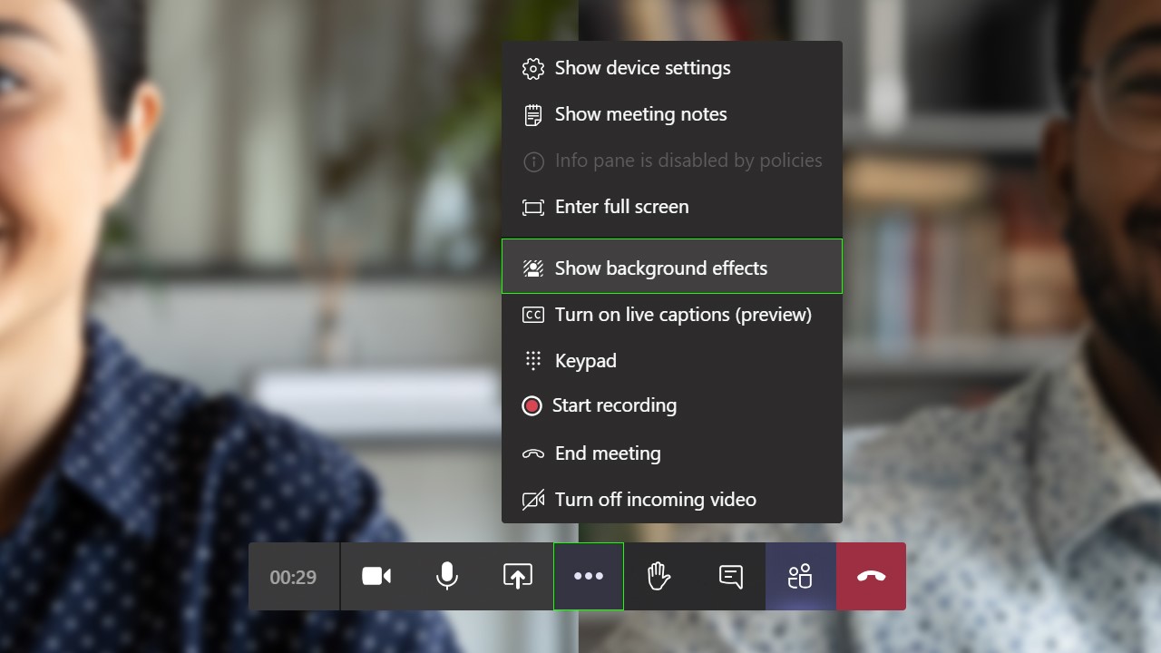 "Show background effects" selection in Microsoft Teams.